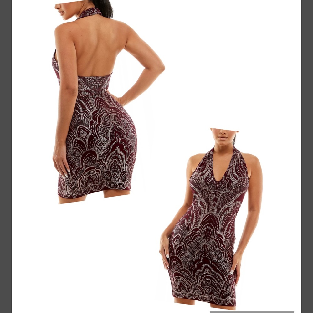 Juniors glitter halter dress Size M5/6 Colors Wine/Gold